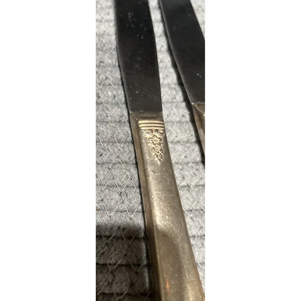 Wm Rogers  5 pc Knife Set Silverplate Vintage Spring Charm Flatware Patina